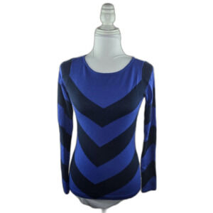 C.Wonder Blue Navy Blue Chevron Striped 100% Merino Wool Lightweight Sweater XS